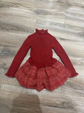 Lulurain Red Sweater Dress 4T | Bow Back Bubble Skirt Holiday Toddler Girls